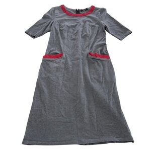 eShakti Dress Womens 4 Knee Length Short‎ Sleeve Pockets Spandex Red Trim